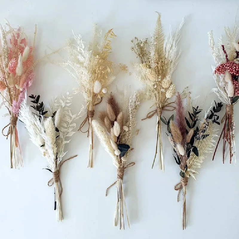 Boho Hot Sale Custom Palm Ruscus Pampas Bouquets Reed Dried Pampas Dry Flower Bouquet for Decor Arrangement