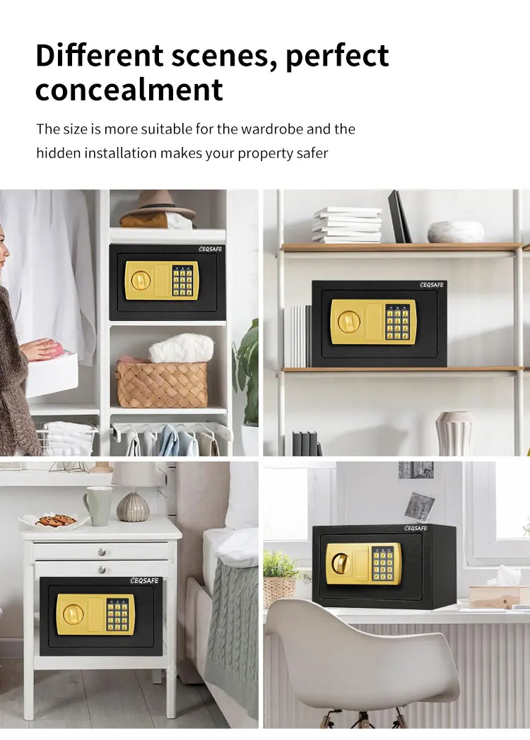 CEQSAFE High Quality Box Hotel Deposit New Lock Open Battery Dead Portable Security Steel Mini Safe Box factory