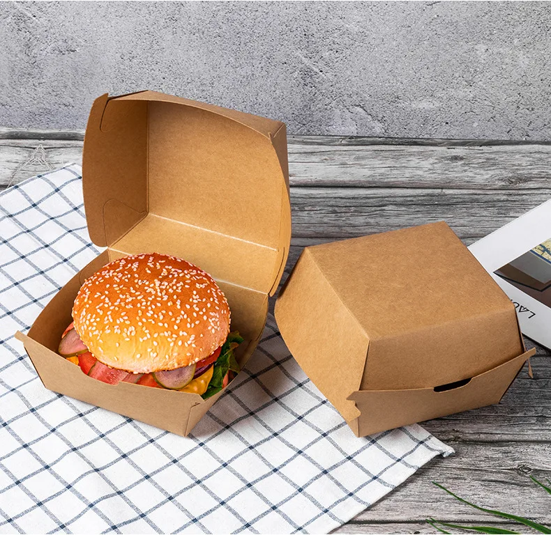 F Flute Custom Burger Box Tray Plain Virgin Kraft Strong Corrugated Snack Box Regular Family Dinner Box With Your Own Logo