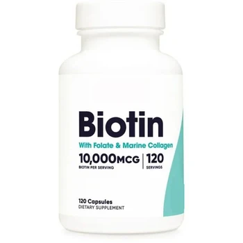 Biotin for Women 10,000mcg 120 Capsules, with Folate & Collagen, Non-GMO Supplement