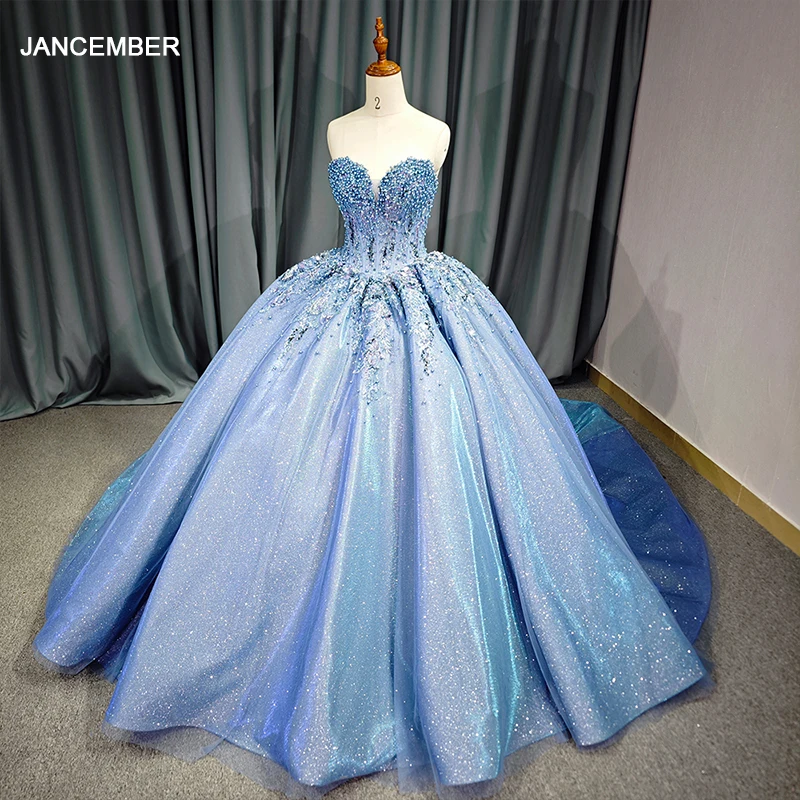 princess polly baby blue dress Wholesale Blue Quinceanera Dresses weetheart Beading Lace Puffy Princess Bridal Gown Evening Dress,1 Piece