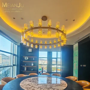 Elegant Minimalist Style Artisan Glass Chandelier with Striped Glass Accents for Hotel's Private Dining Room New Collection