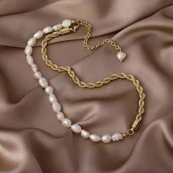 Fashion Creative Paper Card Necklace Alloy Vintage Twist Chain Baroque Pearl Necklace Wholesale