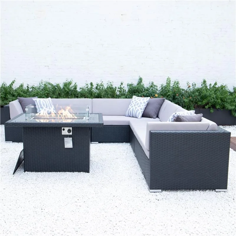 Outdoor Wicker Rattan Sofa Sets With Fire Pit Table
