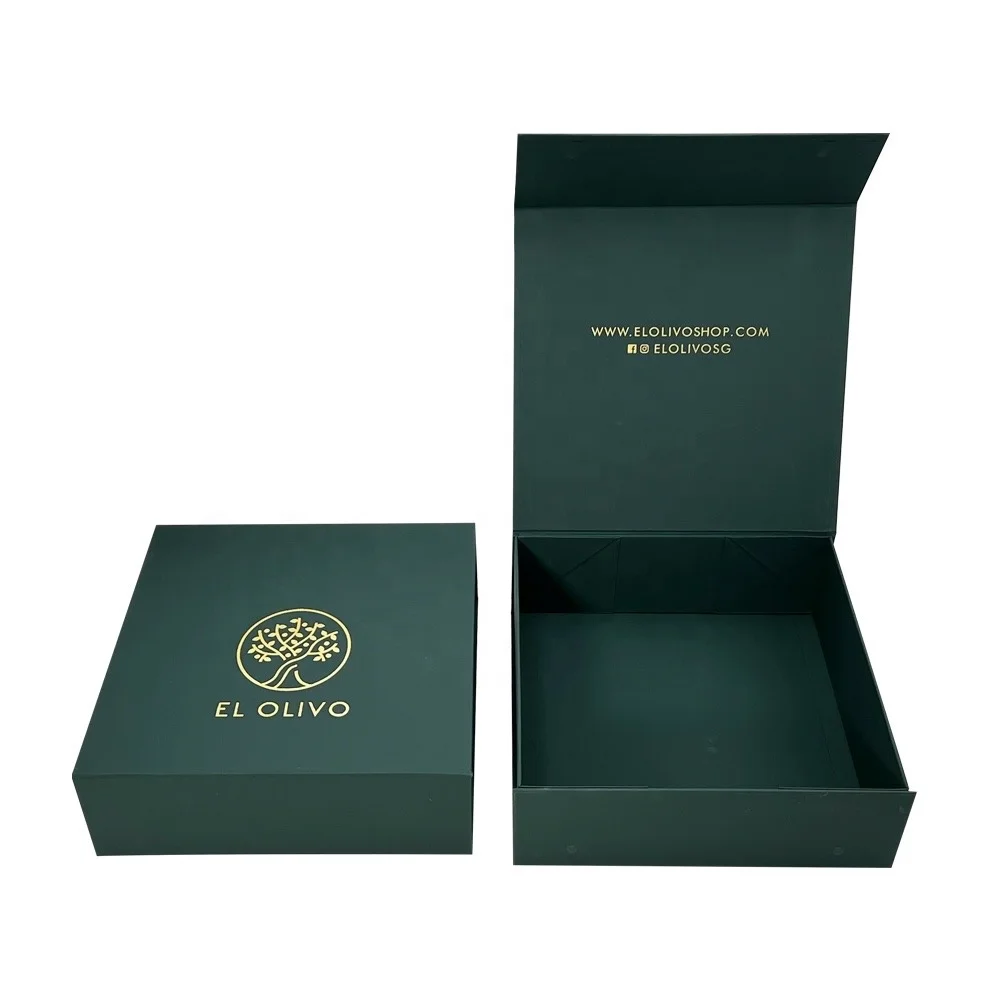 Luxury Green Flap Lid Packaging Rigid Cardboard Custom Folding Boxes Magnetic Closure Gift Box