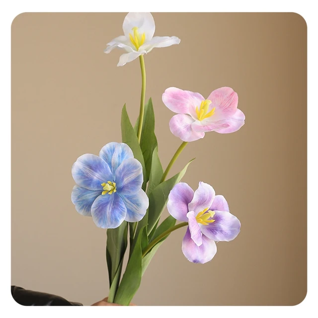 Best-selling Faux Tulip Flower Artificial Silk Blue Pink Open Tulip for Wedding Decor Long Tulip Decorative Simulated Flower