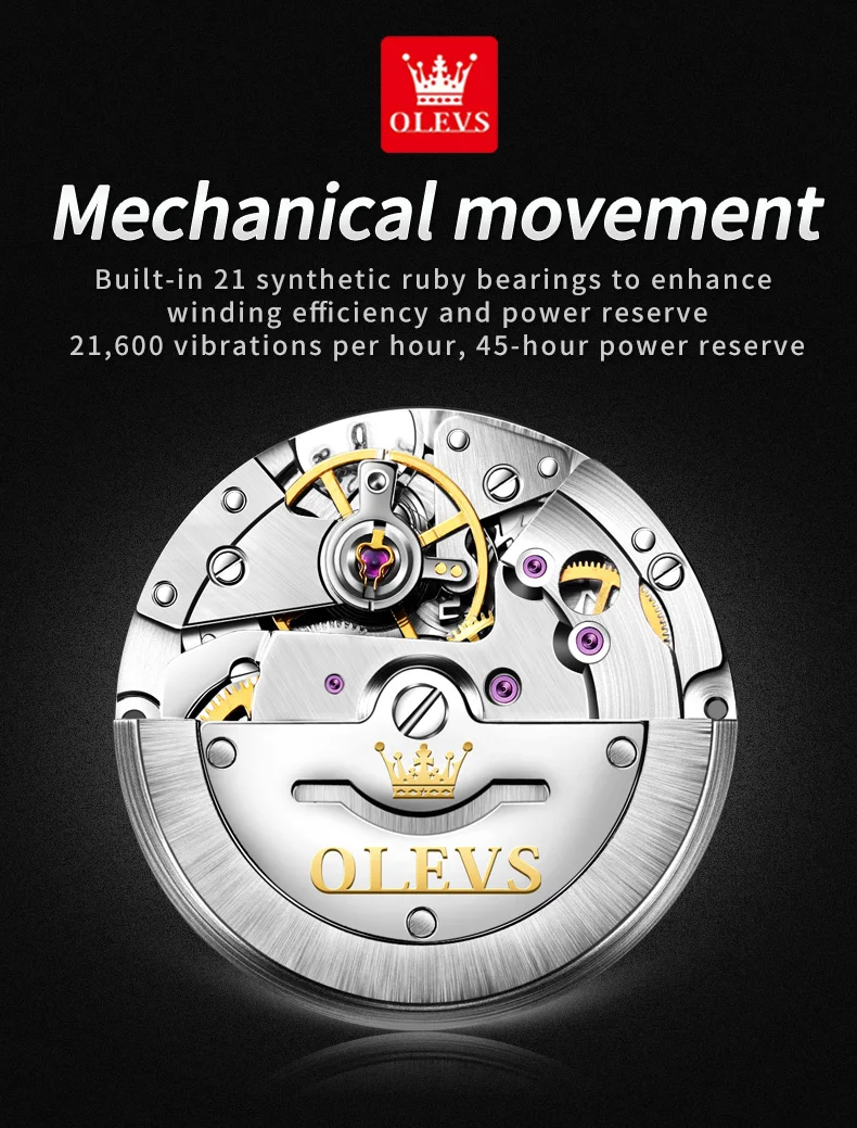 OLEVS 9946 Classic Stainless Steel Material Automatic Movement Dual Calendar Diamond Gold Dial Mechanical for Men Luminous Watch
