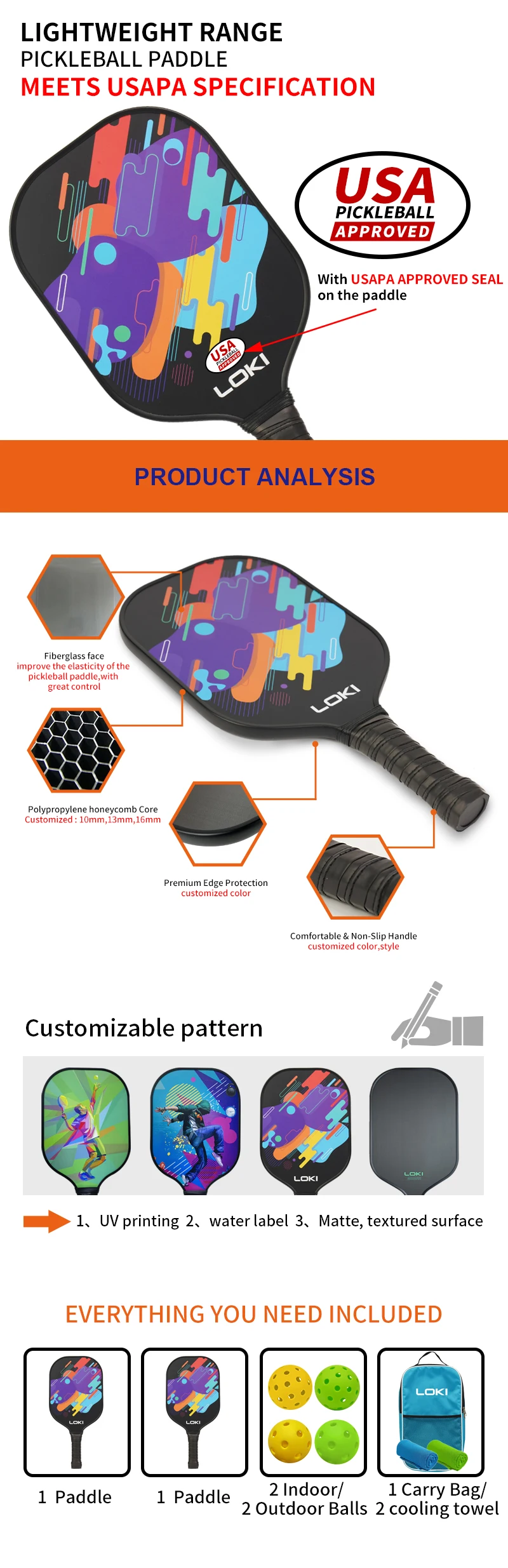 Loki High Quality Pickleball Paddle Usapa Approved Customizable Edge