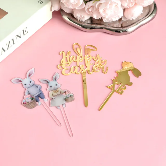 Color-printed Easter Bunny Cake with Decorated Rabbit Ears - Easter Happy Cake Add-on Cake Topper Decoration