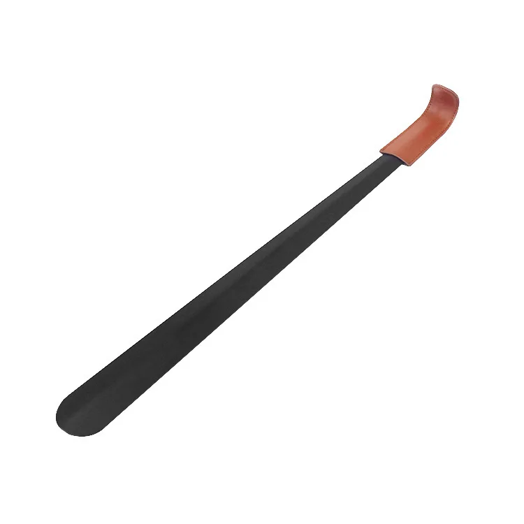 Comfortable Black Stainless Steel Luxury Shoehorn With Leather Handle 42cm