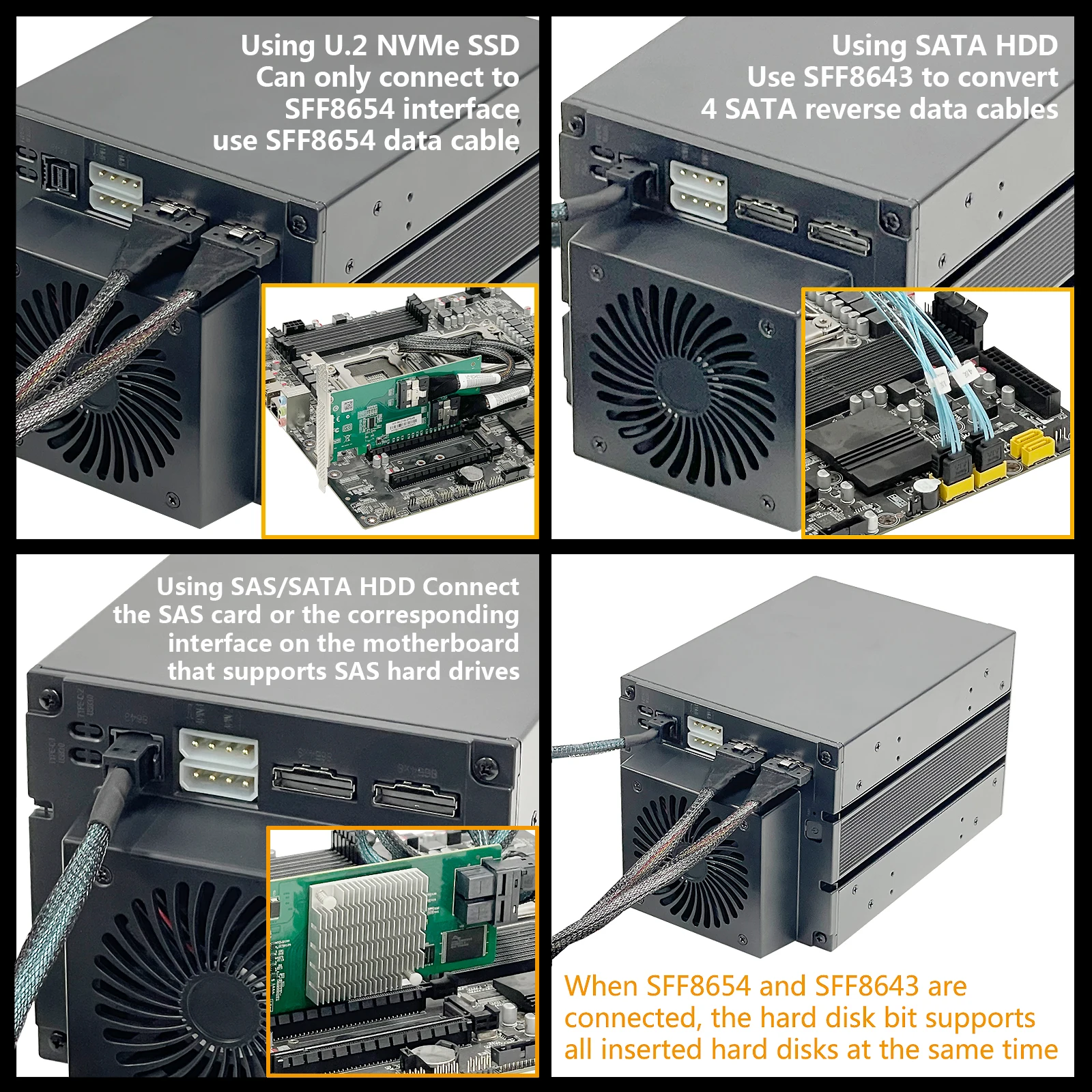 ZhenLoong U.2 4-Bay Hot Swap HDD Module for SAS/SATA Drives - 5.25