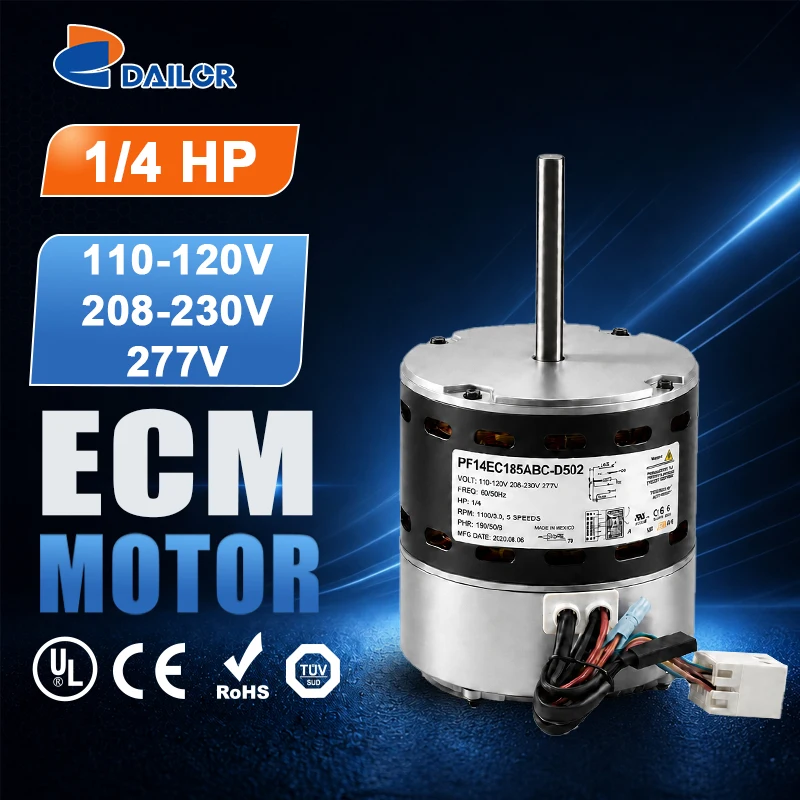 1/4HP 110-120V 208-230V 277V 1075RPM Replace 5520ET 5521ET 5522ET D-shaft 24VAC Tap Control Blower Fan ECM Motor