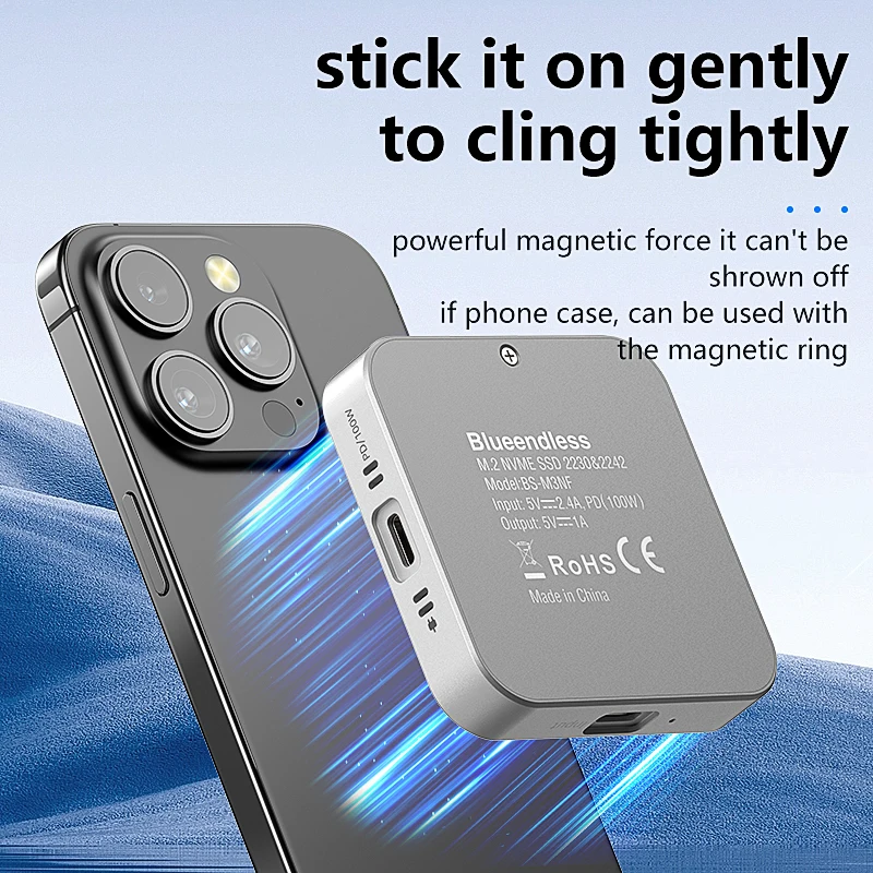 Magnetic 10Gbps USB 3.1 M.2 NVMe SSD Enclosure - Supports 2230