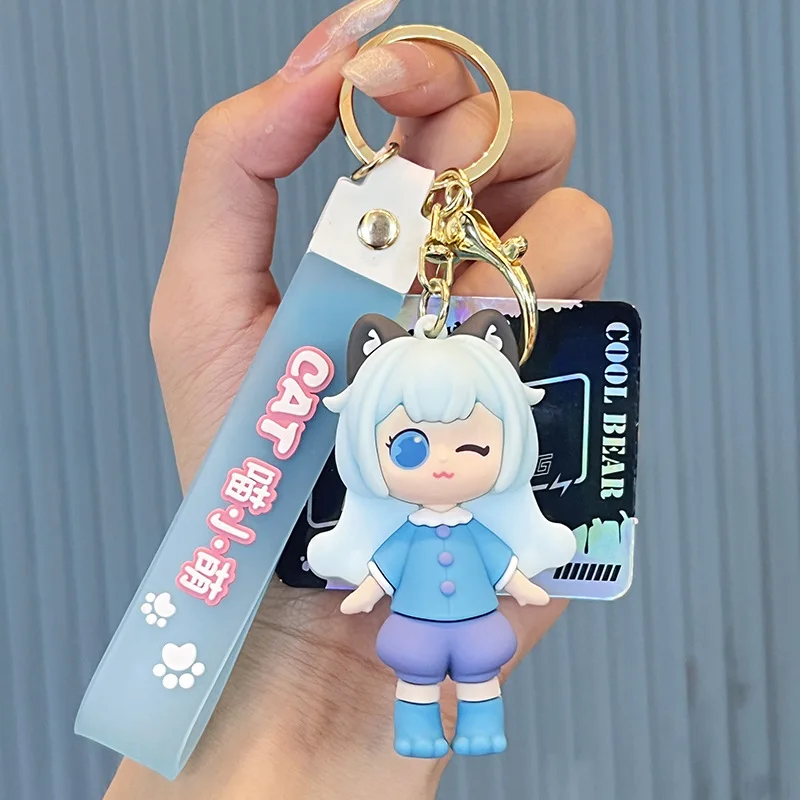 Free Sample Custom Cute Cat Charm Keychain PVC Rubber Plastic Metal Zinc Alloy 3D Design with UV Printing