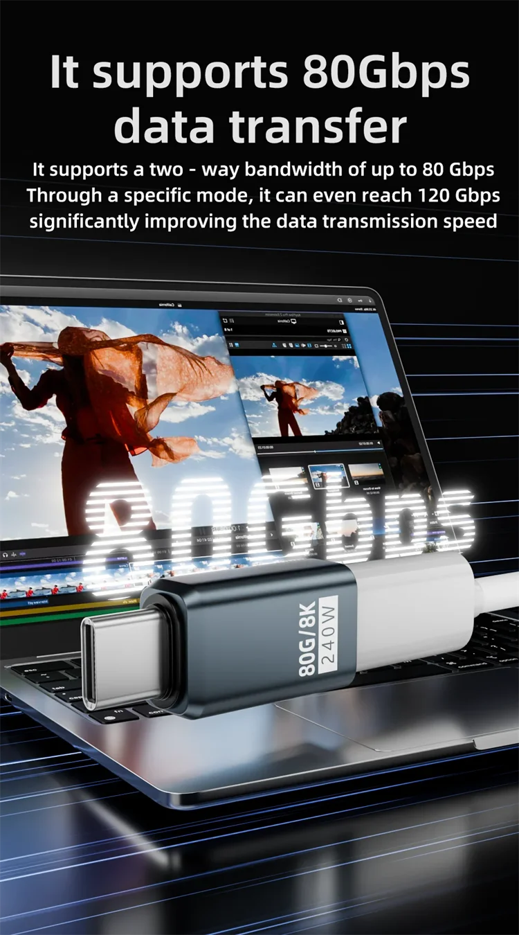 USB C Extender Adapter 240W Cable Extension Type-C Male to Female Converter 80Gbps Data Transfer Connector for USB-C Devices
