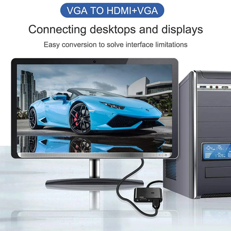 2 in 1 VGA to HDMI Cable Adapter with 3.5MM Audio Support