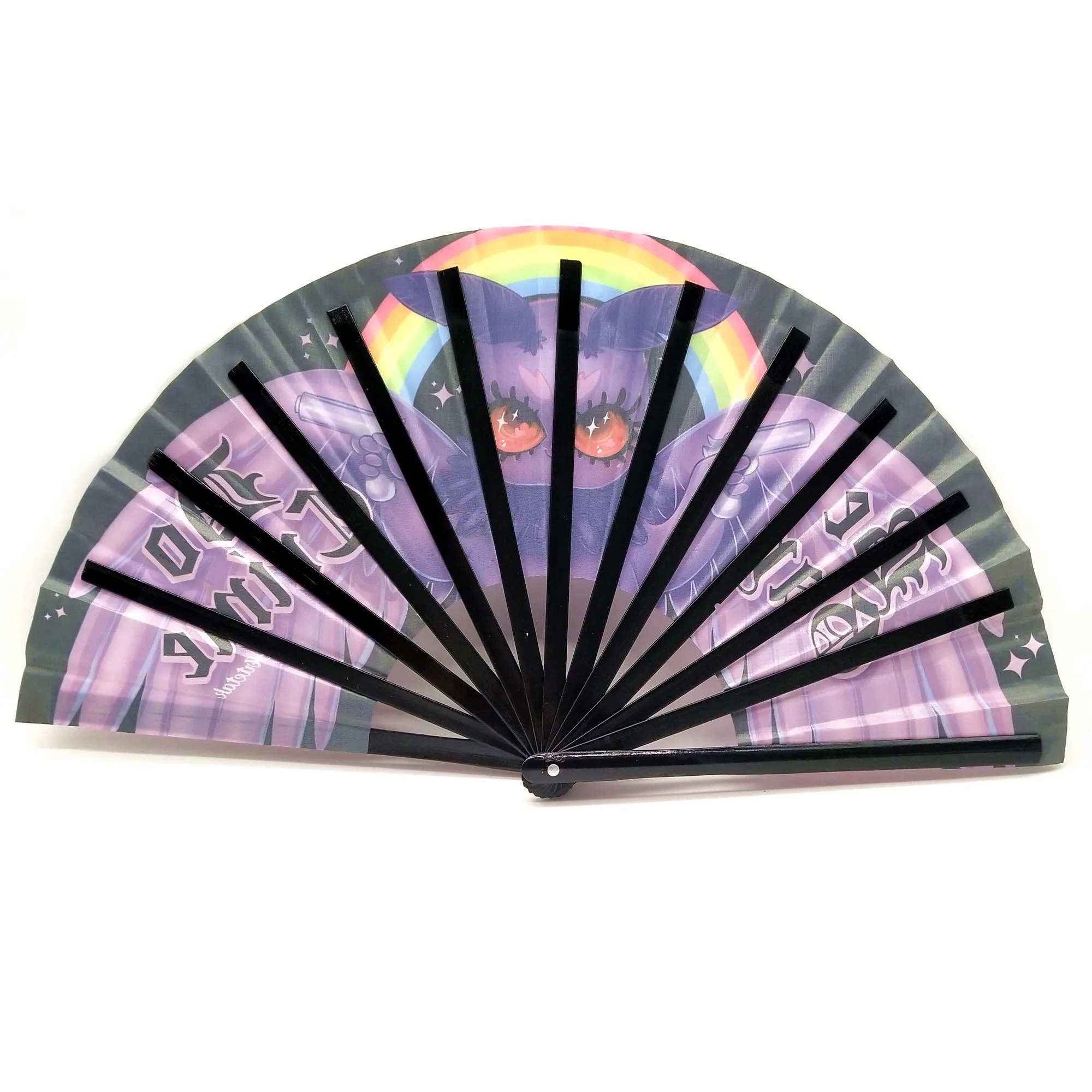 Big Clack Large 33Cm Custom Logo Printing Polyester Satin Bamboo Fan Rainbow Gay Pride Fan