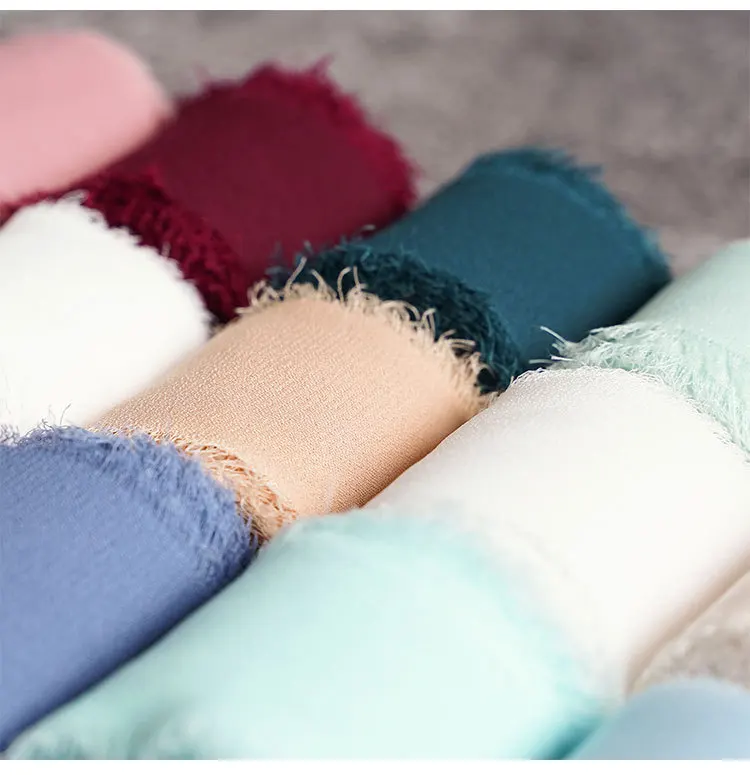 Шелковая лента ручной работы с необработанными краями, необработанная шифоновая лента, однотонная Рождественская декоративная Свадебная лента для галстука