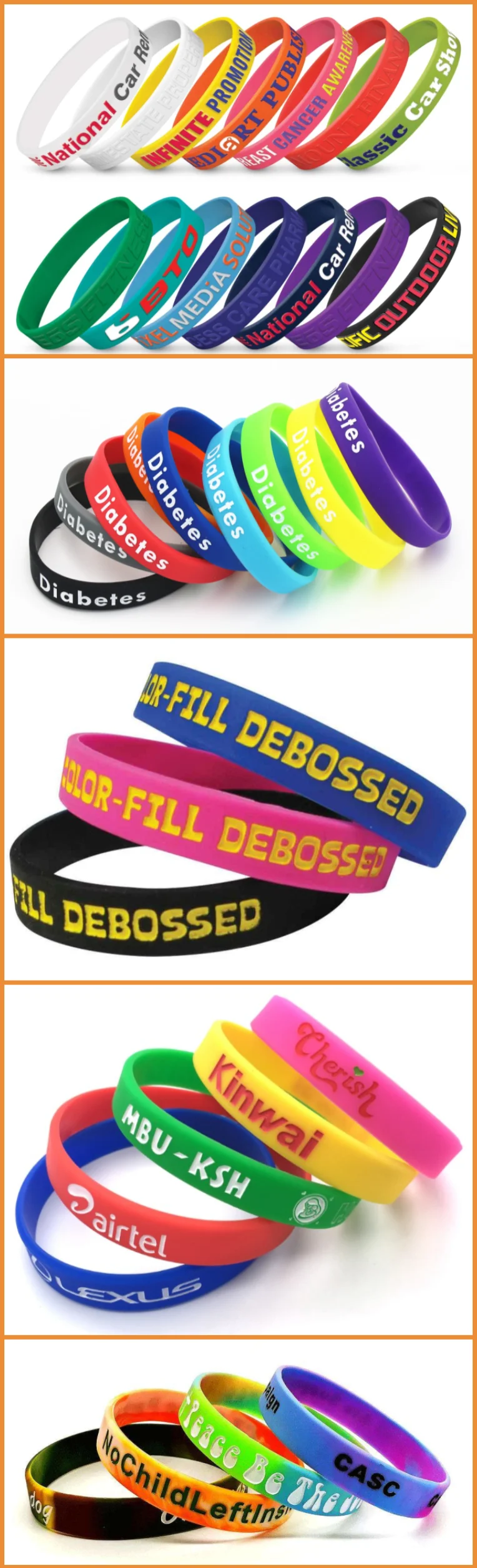Cheap Promotional Custom Logo Design en Thin Rubber Silicone Bracelet Material Wrist Bands Customised Silicone Wristband