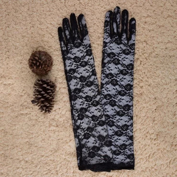 Новые женские УФ-защитные Цветочные перчатки для свадебной оперной вечеринки 43 см элегантные однотонные Длинные Варежки кружевные