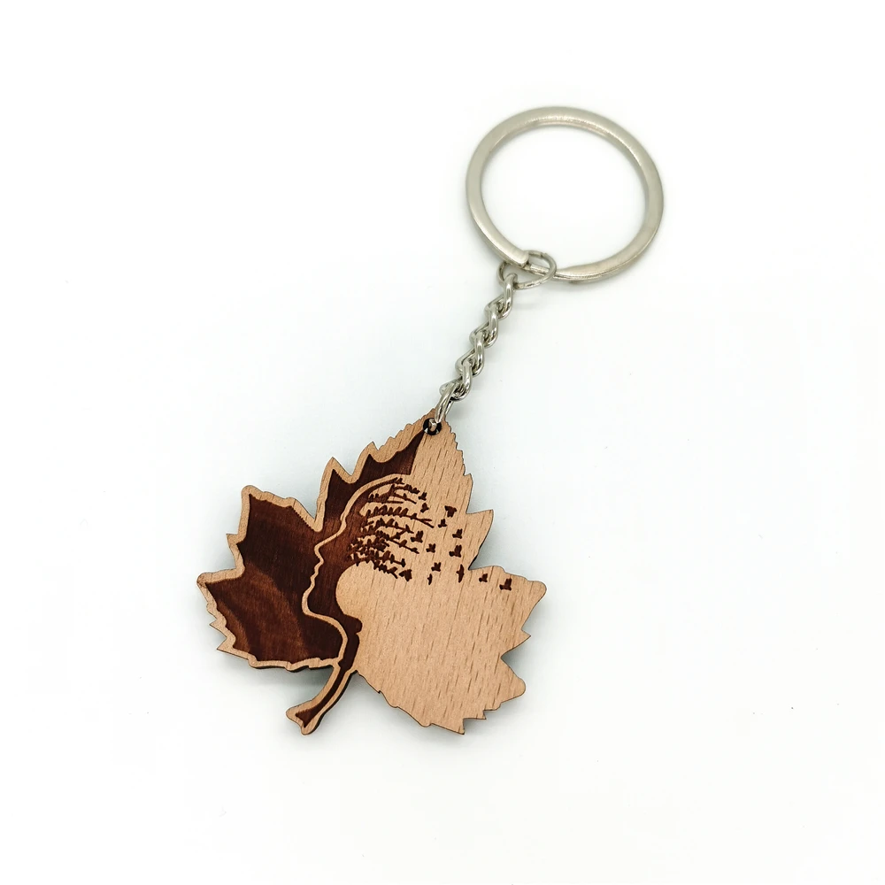 Handcrafted Maple Mahogany Key Chain / Japanese gold plated
