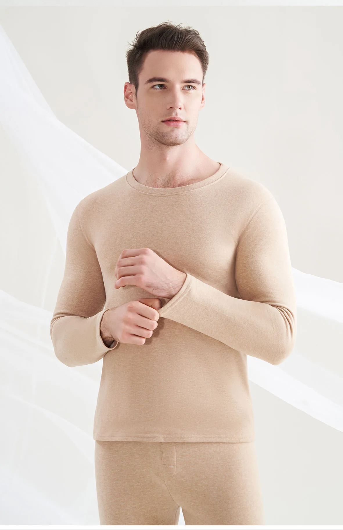 Thermal Underwear Men Winter Wool Silk 2 Layer Long Johns Top And Bottom Thermal Underwear 2