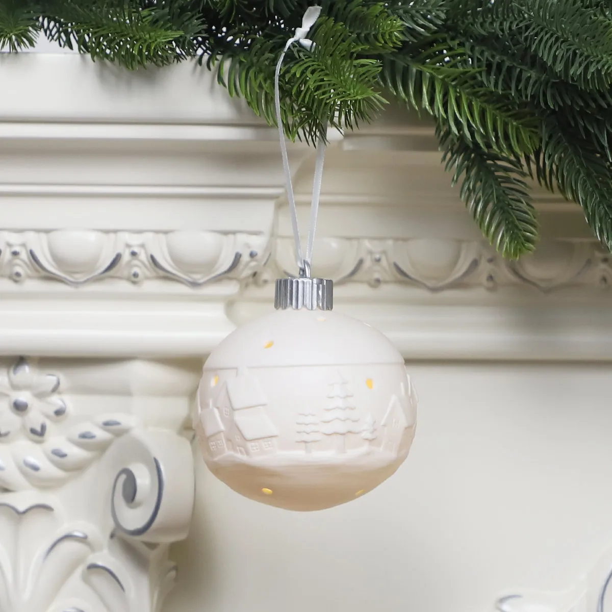 unpainted christmas ceramics tree hanging ornaments led balls christmas decoration home ornaments