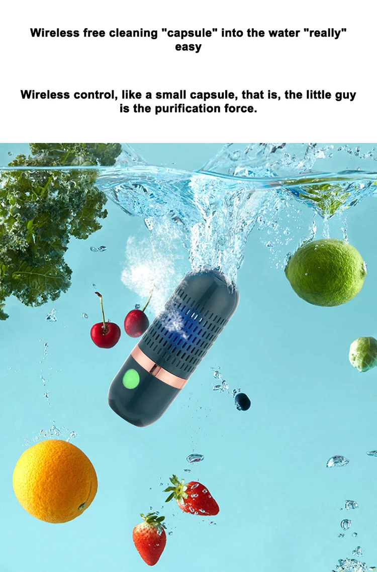 Hot Selling Food Washer Cleaner Waterproof Portable Capsule Style Wireless Fruit and Vegetable Food Purifier for Kitchen