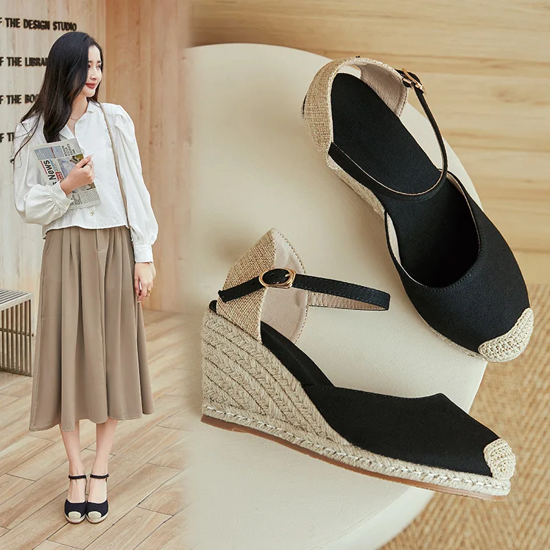 5 cm Summer Espadrilles Sling Back High Heel Platform Wedge Sandals Female Breathable Slip Resistant