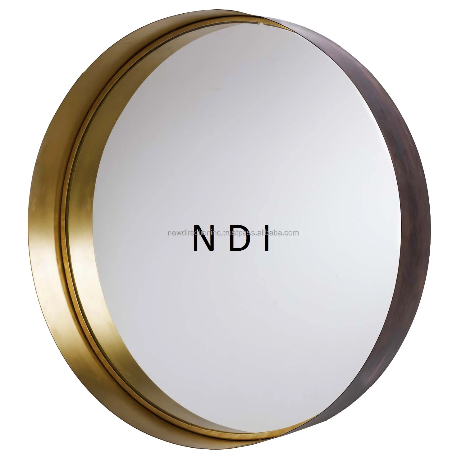 Latest Design Bedroom Wall Mirror Brass Metal Rounded Hand Curved