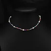 GN0714-7 Collana in vetro colorato con una perla bianca