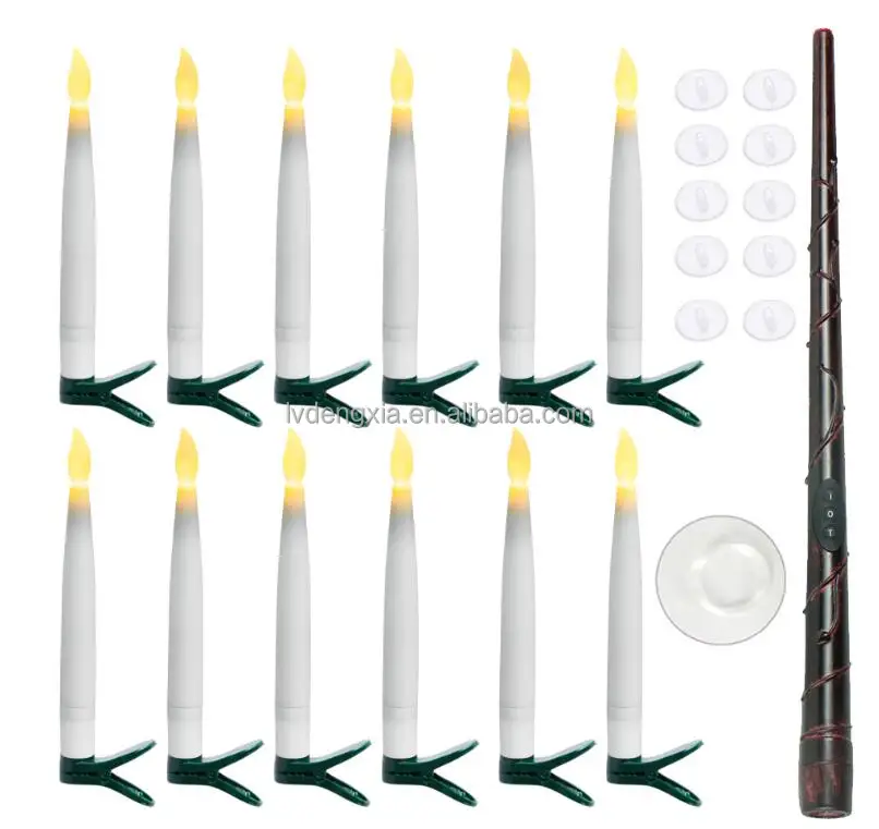 Flintronic Bougies à LED Flottantes, 12PCS Bougie Flottante Avec Télécommande Baguette Magique, LED Bougies Sans Flamme à Piles Pour Décoration Halloween, Noël, Anniversaire, Fêtes,Tache Larme Jaune