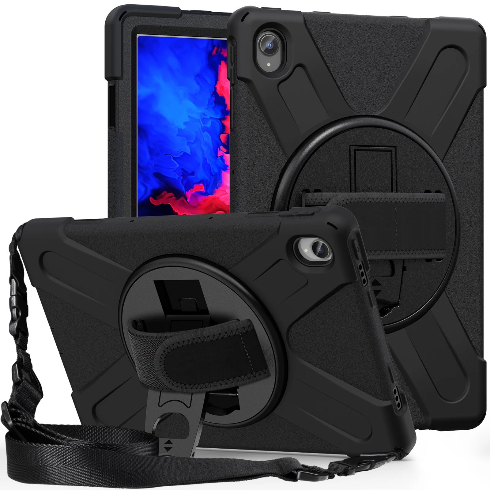 Rugged Heavy Duty Cover Case For Lenovo-tab-p11/p11-plus/p11 5g  (tb-j606f/j607f/j616f/j616x/j607z) W/ Rotating Kickstand Strap - Buy Full  Body Case For Lenovo Tab P11,Lenovo Tab P11 Caso,For Lenovo Tab P11  Shockproof Case With Stand