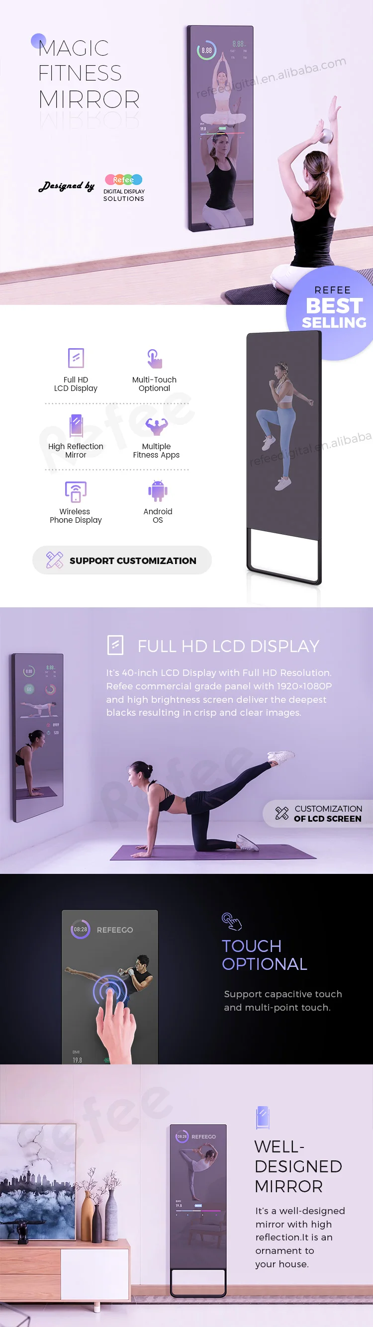 Smart AI Fitness Mirror with Touch Screen Display - 32"/43" LCD Home ...