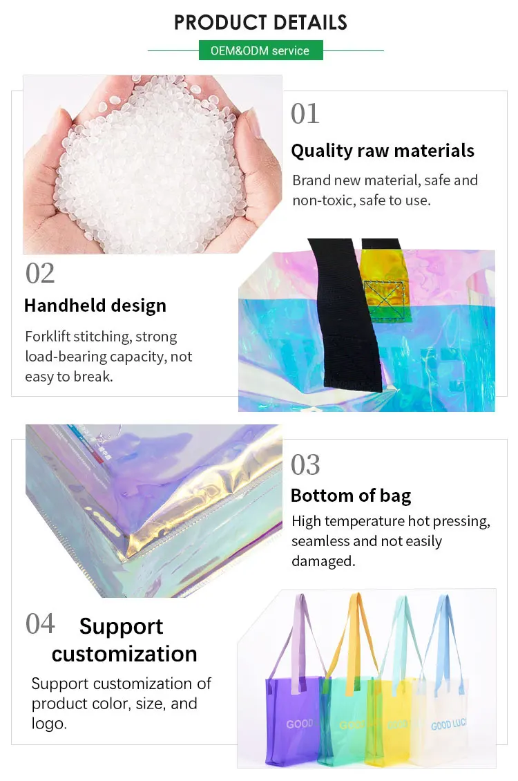HANSUN Hot Sale Waterproof Clear PVC Beach Tote Bag Cosmetic Bag with Customized Letter Pattern Design