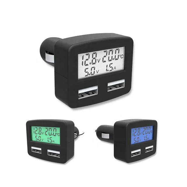 5 in 1 3A Dual USB Car Phone Charger DC 5V Car Phone USB Charger LCD Display Temperature Voltage Current Meter 12V 24V Vo