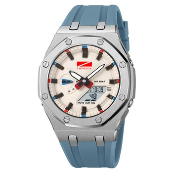 American Time Men's Multifunctional Sports Electronic Watch Waterproof Luminous Alloy Case Analog Digital Luxury Buckle for