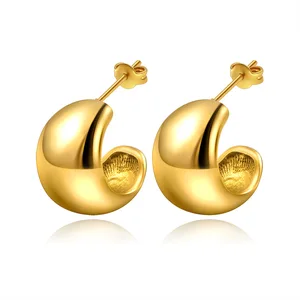 Glossy Stainless Steel Stud Earrings Trendy and Luxurious Women's Wholesale Jewelry