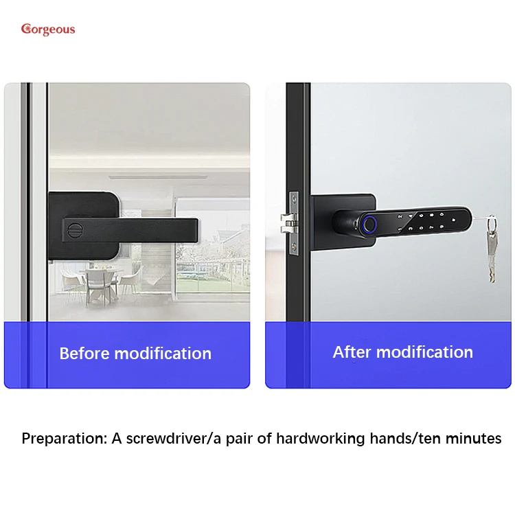 Digital Intelligent Biometric Password Code Fingerprint Keyless Smart Door Handle Lock for Aluminum Glass Door
