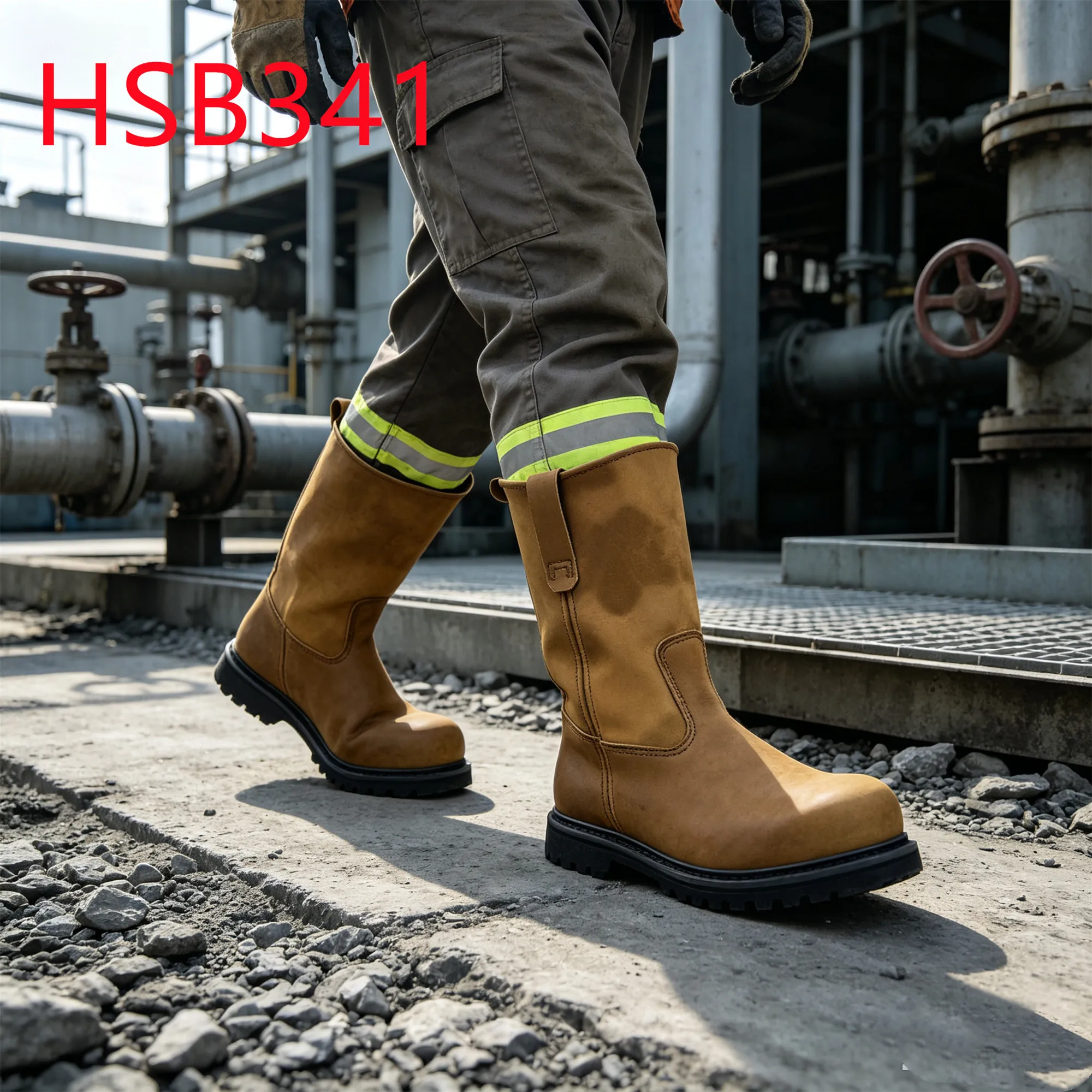 HY,anti-moist 3-layers Goodyear Rubber Sole Miner Safety Boots Quarry Job Steel Toe Insert Brown Hua Singh Work Boots HSB341
