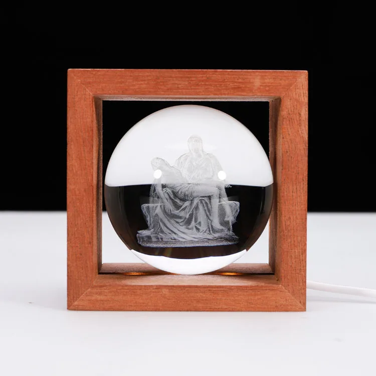 product wholesale warm led light wooden frame gifts engraving religious custom 3d crystal ball-30