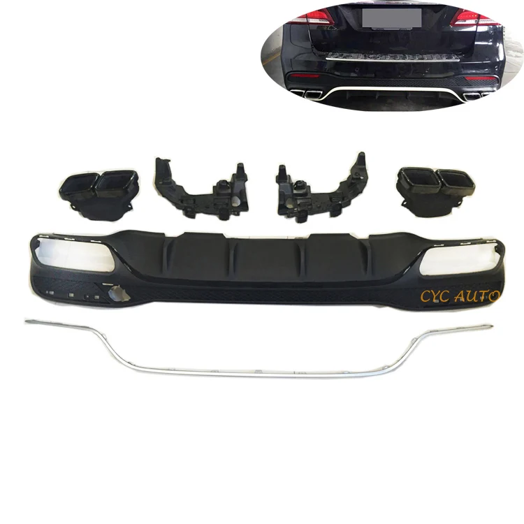W166 Diffuser Upgrade GLE63 Rear Bumper With Double Exhaust Pipes for Mercedes Benz GLE Class W166 2015 2016 2017 2018
