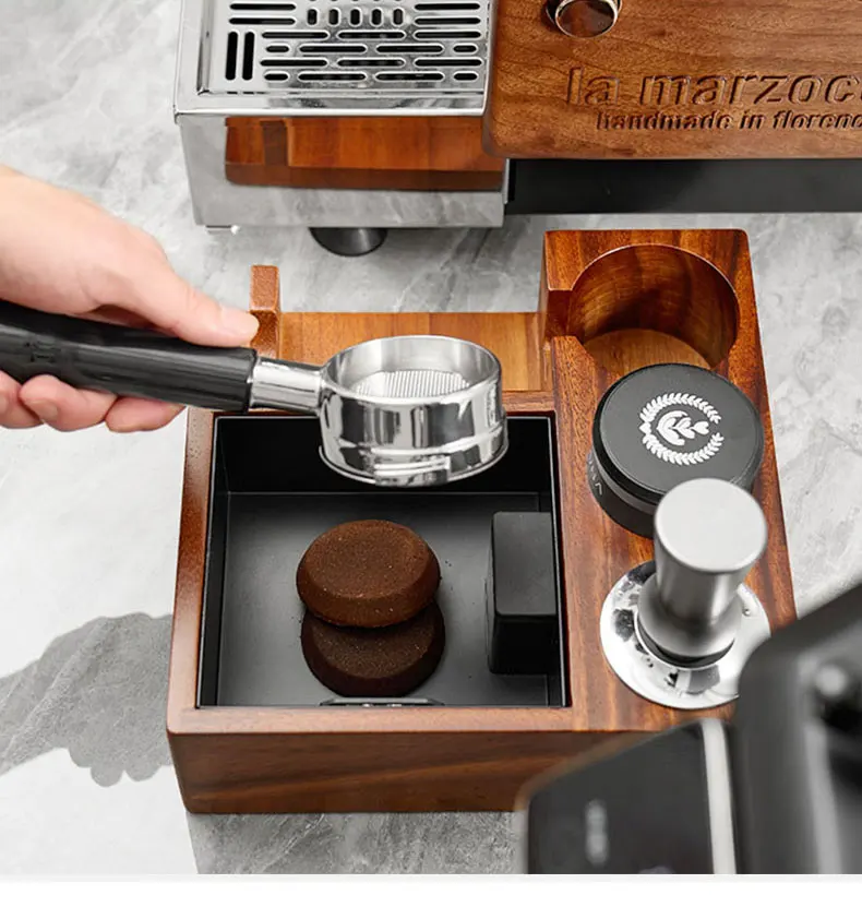 2023 Stainless Steel Wooden Eco-Friendly Stocked Tamper Station for Portafilter Coffee Residual Disposal Multifunctional Holder