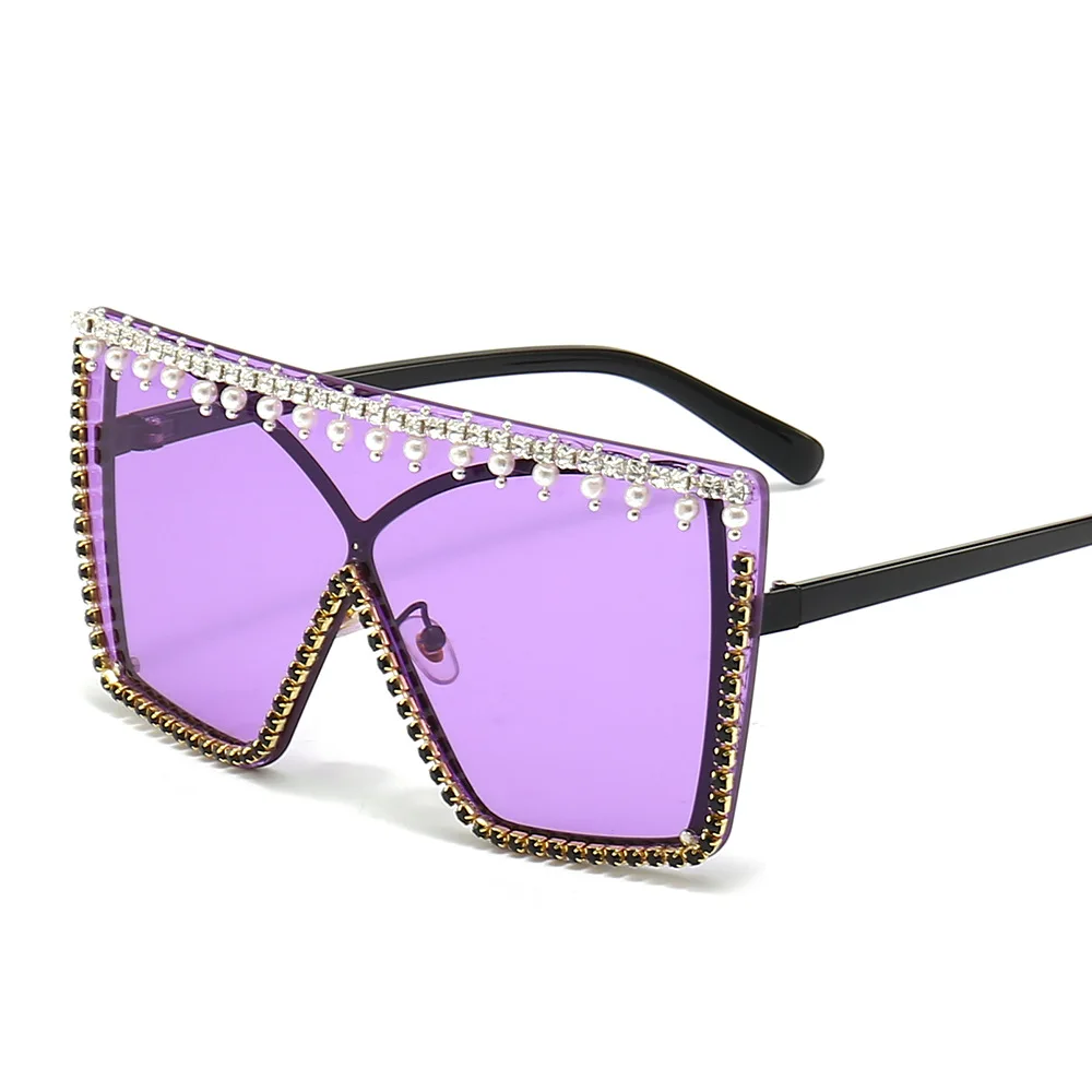 2024 Oversized Square Purple Diamond Sunglasses Women Fashion