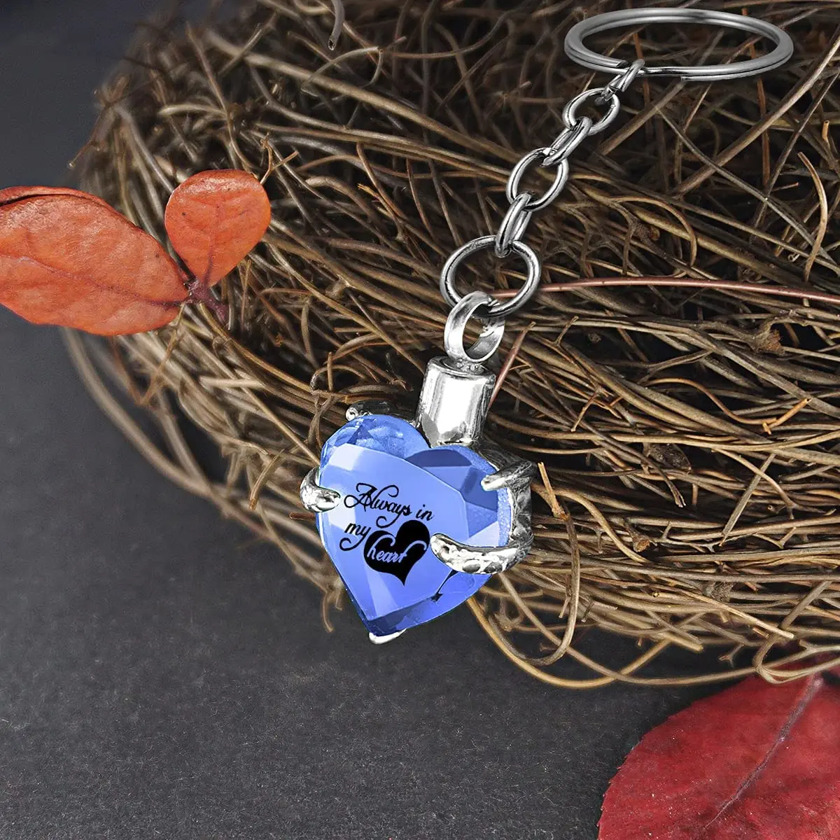 Heart shape Crystal Pendant  KeyChain Cremation Urn Memorial for Human Pets Ashes KeyRing Men Women Jewelry - Always in my heart