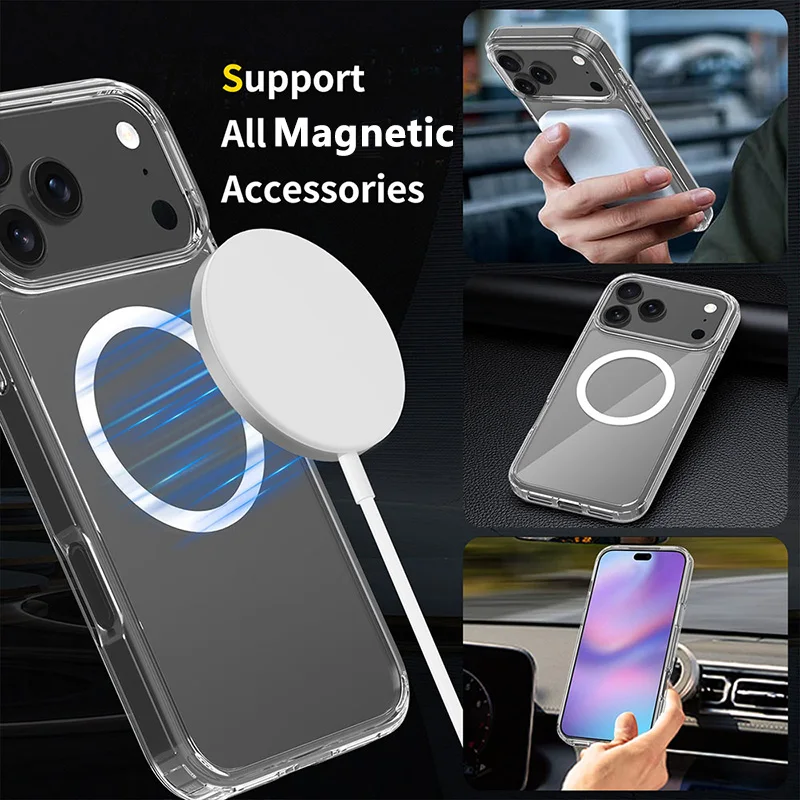 product laudtec original acrylic 15mm thickness anti scratch magnetic wireless charging shockproof phone case for iphone 17 16 pro max-6