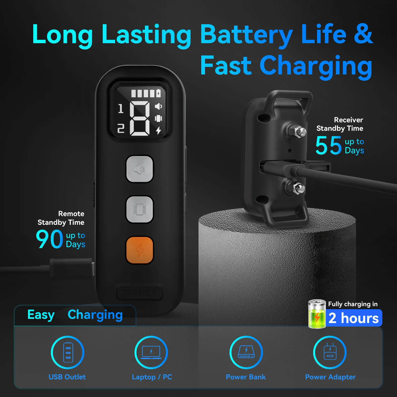 Remote Range 2000ft 3 Safe Modes Beep Vibration Shock Large Medium