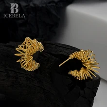 Creative Design Irregular S925 Silver Geometrical Stud Earrings Half Round C Twisted Earrings Gold Unique Hollow Out Earrings