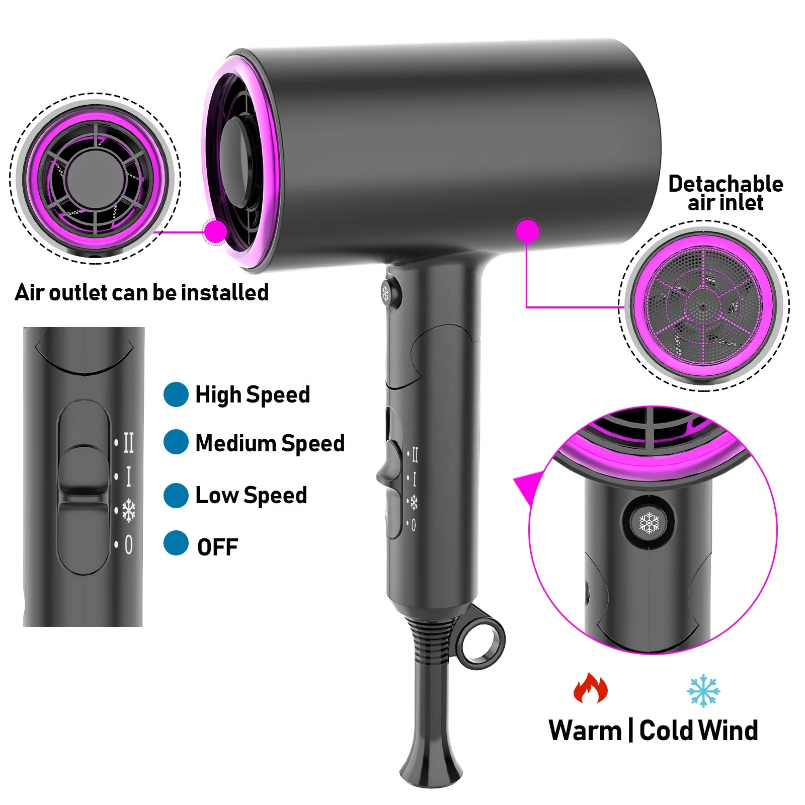 New Style Folding Hair Dryer Professional Strong Wind Super Ionic 1800W Negative Ion Blow Dryer