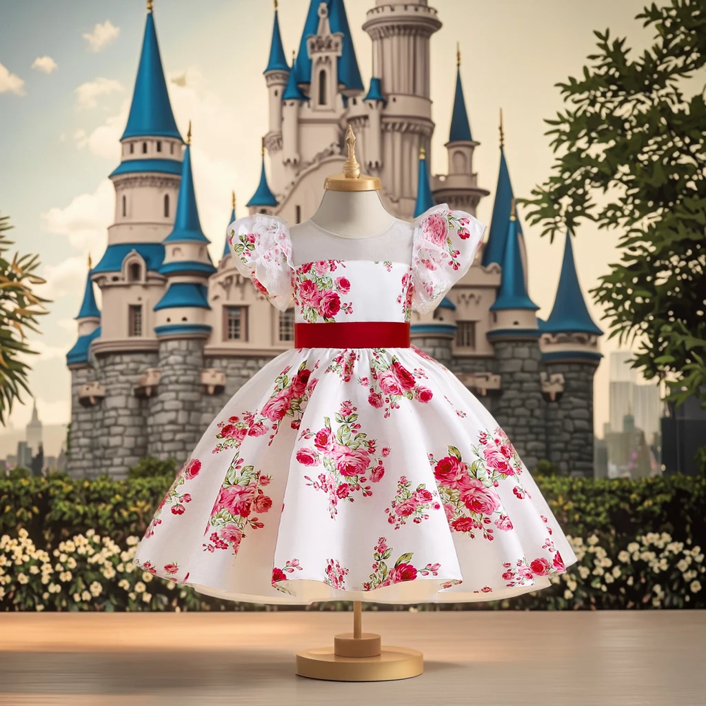 MQATZ 2025 Lovely Baby Girl Years Old Princess Printed Dress New Design  Lace Children's Wedding Birthday Soft Dress L2096XZ